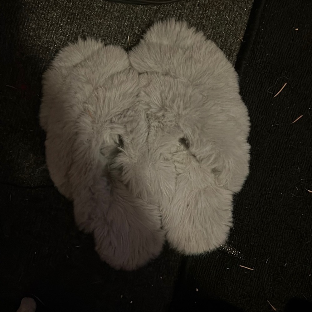 Grey fuzzy slippers